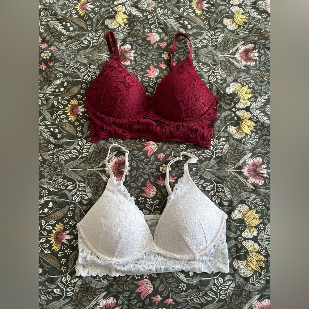 PINK Victoria's Secret Lace Bralette Duo - Burgundy and White